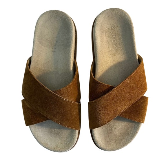 M.Gemi Suede Cross Strap Slide Sandals Size 40 US 9.5-10 Made in Italy Designer - Picture 1 of 9